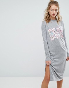 Платье-футболка с длинными рукавами и цветочным принтом Cheap Monday - Серый