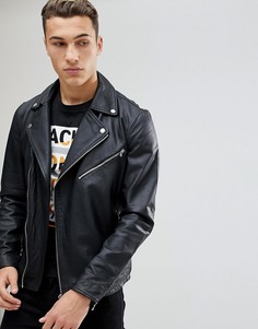 Байкерская куртка из премиум-кожи Jack &amp; Jones - Черный
