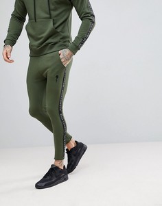 Джоггеры скинни цвета хаки с полосой из ленты Rose London - Зеленый