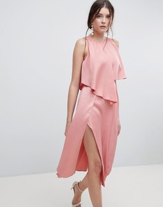 Асимметричное платье миди с кроп-топом и высоким разрезом ASOS - Розовый
