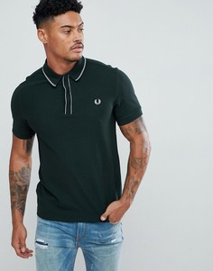 Зеленая футболка-поло узкого кроя из пике с отделкой на планке Fred Perry - Зеленый