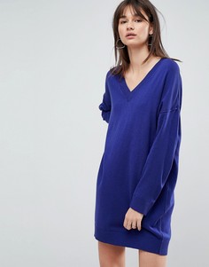 Трикотажное платье мини с V-образным вырезом ASOS - Синий