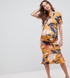 Платье миди с цветочным принтом и баской ASOS MATERNITY - Мульти