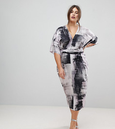 Платье-кимоно с абстрактным принтом ASOS CURVE - Мульти