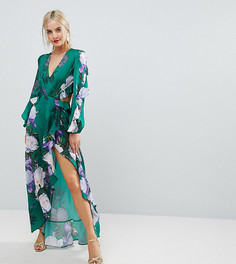 Платье макси с цветочным принтом и оборками ASOS PETITE - Мульти