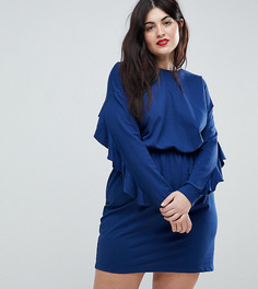 Короткое приталенное трикотажное платье с оборками ASOS CURVE - Темно-синий
