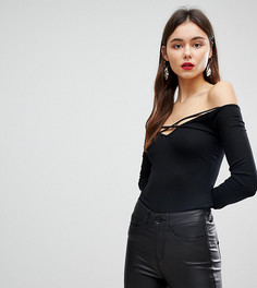 Лонгслив с открытыми плечами и отделкой ASOS TALL - Черный