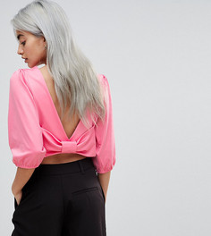 Кроп-топ с пышными рукавами и бантом на спине ASOS PETITE - Розовый