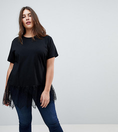 Футболка с кружевной оборкой ASOS CURVE - Черный