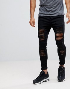 Рваные обтягивающие джинсы черного цвета SikSilk - Черный