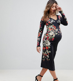 Облегающее платье с длинными рукавами и принтом Bluebelle Maternity - Черный