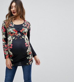 Трикотажный топ с запахом и цветочным принтом Bluebelle Maternity - Черный