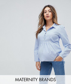 Рубашка в полоску с длинными рукавами и сборками на талии Mamalicious - Мульти Mama.Licious