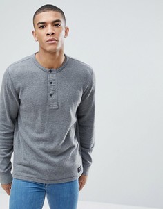Серый меланжевый лонгслив хенли с контрастной планкой и логотипом Abercrombie &amp; Fitch - Серый