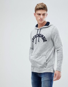 Худи серого цвета с крупным бархатистым логотипом Abercrombie &amp; Fitch - Серый