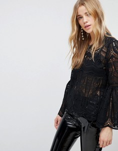 Кружевной топ с расклешенными рукавами New Look - Кремовый