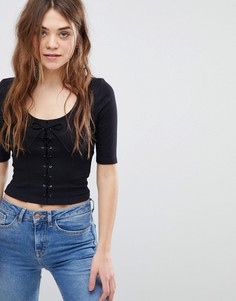 Трикотажный топ со шнуровкой New Look - Черный