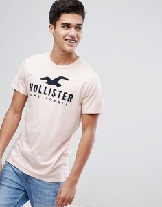 Розовая футболка с большим логотипом Hollister - Красный