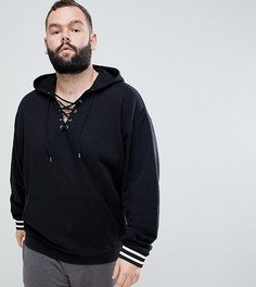 Худи oversize со шнуровкой и контрастной отделкой в рубчик ASOS PLUS - Черный