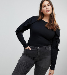 Трикотажный джемпер с оборками на рукавах Junarose - Черный