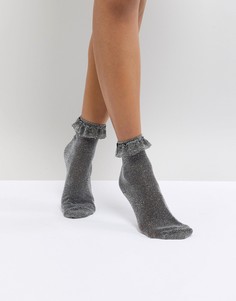 Блестящие носки с оборками Monki - Черный