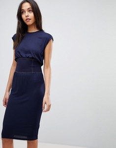 Платье миди со вставками на талии в стиле корсета и контрастными строчками ASOS - Темно-синий