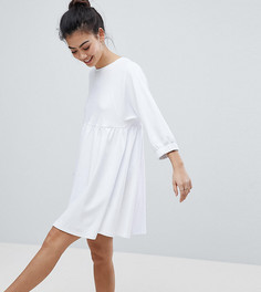 Хлопковое свободное платье с эластичными манжетами ASOS PETITE - Белый