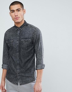Узкая джинсовая рубашка с эффектом кислотной стирки Only &amp; Sons - Серый