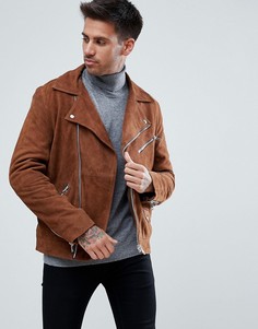 Светло-коричневая замшевая байкерская куртка River Island - Рыжий