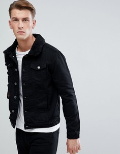 Черная джинсовая куртка с воротником из искусственного меха Burton Menswear - Черный