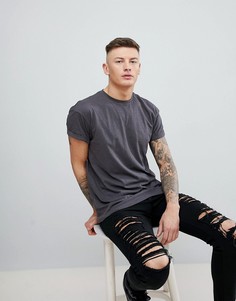 Темно-серая футболка с отворотами на рукавах New Look - Серый