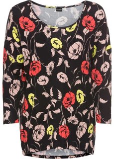 Футболка с рукавом 3/4 (черный в цветочек) Bonprix