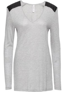 Футболка со вставками из искусственной кожи (светло-серый меланж/черный) Bonprix