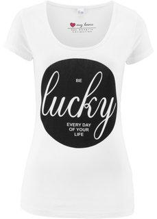 Футболка-стретч с коротким рукавом и принтом (белый с принтом Lucky) Bonprix