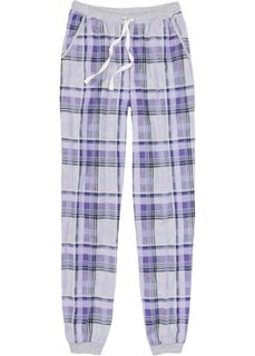 Пижамные брюки с эластичным поясом и манжетами (светло-серый меланж/сиреневый в клетку) Bonprix