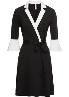 Платье с воротником и воланами на рукавах (черный/белый) Bonprix