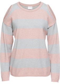Пуловер в полоску с вырезами (винтажный розовый/серый меланж) Bonprix