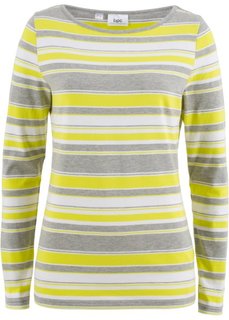 Футболка в полоску (белый/светло-серый меланж/лаймовый в полоску) Bonprix