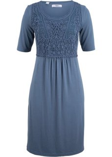 Платье с кружевной вставкой и коротким рукавом (индиго) Bonprix