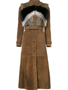 пальто с поясом и меховыми панелями Red Valentino