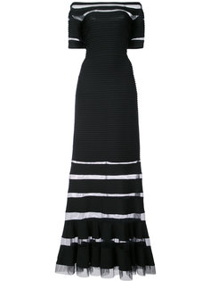 вечернее платье с прозрачной панелью и открытыми плечами Tadashi Shoji