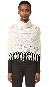 TSE Cashmere Claudia Schiffer x TSE Cable Capelet with Fringe