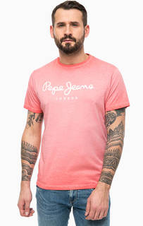 Хлопковая футболка кораллового цвета Pepe Jeans