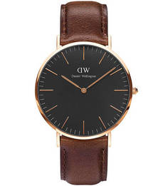 Кварцевые часы с широким кожаным ремешком Daniel Wellington