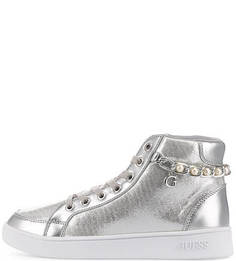 Серебристые кеды с декоративной отделкой Guess