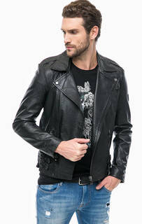 Черная кожаная куртка косуха Jack & Jones