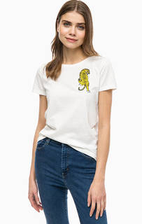 Белая хлопковая футболка с вышивкой Only