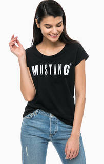 Черная хлопковая футболка с принтом Mustang