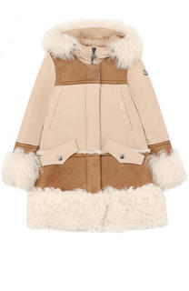 Пуховое пальто с капюшоном и меховой отделкой Moncler Enfant