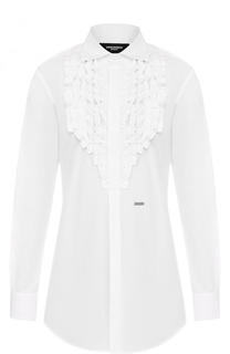 Приталенная хлопковая блуза с оборками Dsquared2
